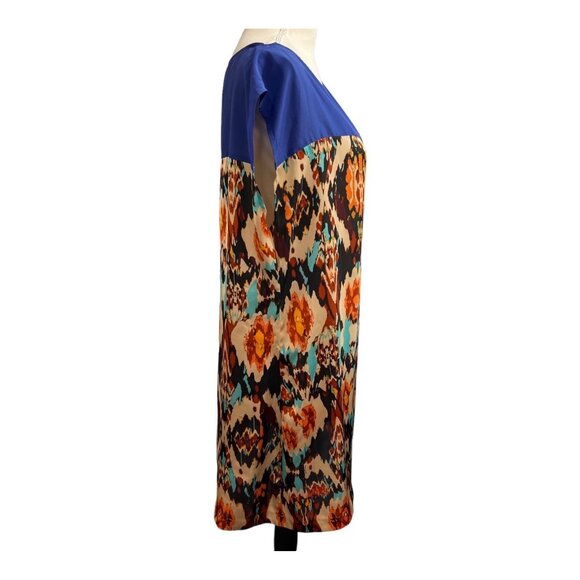 Soft Surroundings Dress Women L Blue Satin Abstract Mini Sheath Boat Neck Artsy - Picture 4 of 7